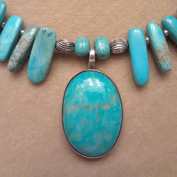 Vintage 1970's Turquenite & Sterling Silver Necklace - Picture 4 of 7